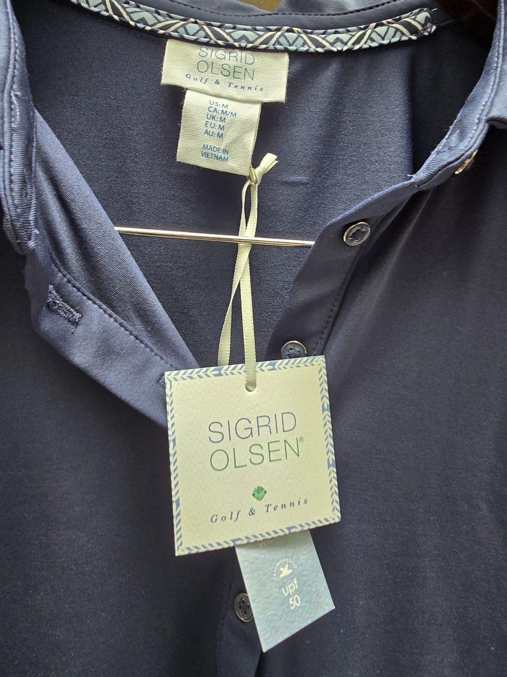 Sigrid Olsen Navy Sleeveless Polo Tank with Pleated Shoulder Detail - Picture 3 of 4